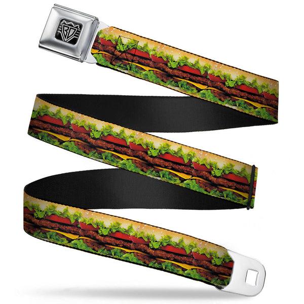 Buckle-Down BD Wings Logo CLOSE-UP Full Color Black Silver Seatbelt Belt - Hamburger Vivid Webbing