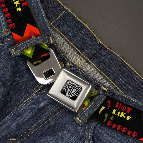 Buckle-Down BD Wings Logo CLOSE-UP Full Color Black Silver Seatbelt Belt - Hot Like A Pepper Webbing