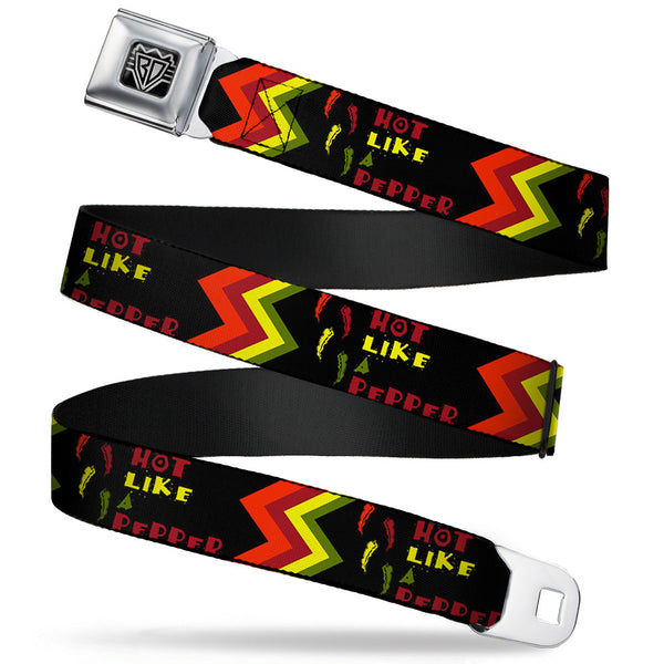 Buckle-Down BD Wings Logo CLOSE-UP Full Color Black Silver Seatbelt Belt - Hot Like A Pepper Webbing