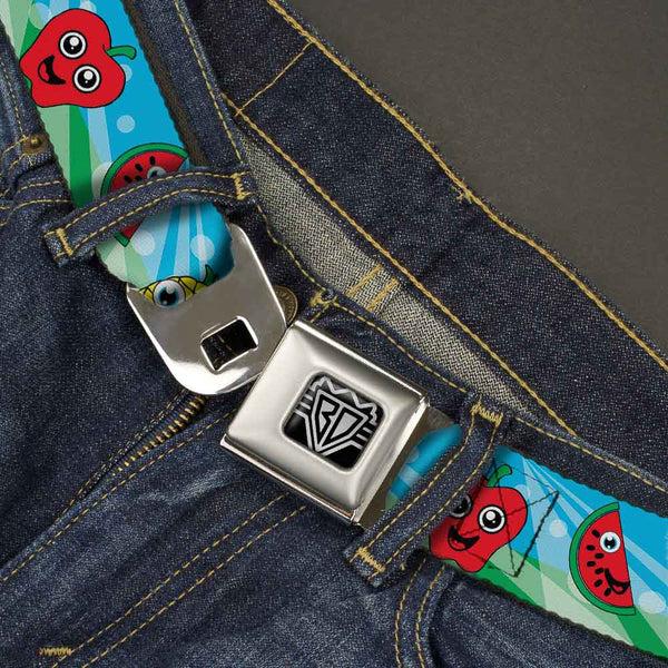 Buckle-Down BD Wings Logo CLOSE-UP Full Color Black Silver Seatbelt Belt - Fruit Cartoon2 Webbing