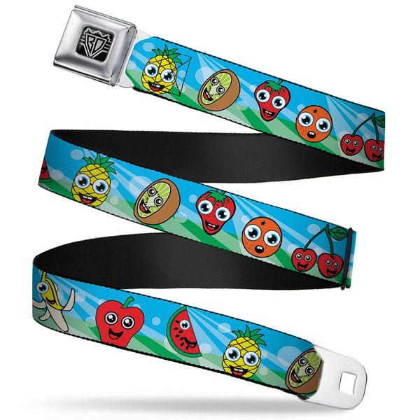 Buckle-Down BD Wings Logo CLOSE-UP Full Color Black Silver Seatbelt Belt - Fruit Cartoon2 Webbing