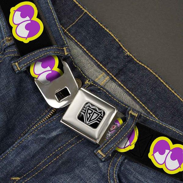 Buckle-Down BD Wings Logo CLOSE-UP Full Color Black Silver Seatbelt Belt - Dopey Eyes Black/Yellow/Purple Webbing