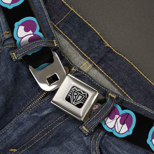 Buckle-Down BD Wings Logo CLOSE-UP Full Color Black Silver Seatbelt Belt - Dopey Eyes Black/Baby Blue/Purple Webbing
