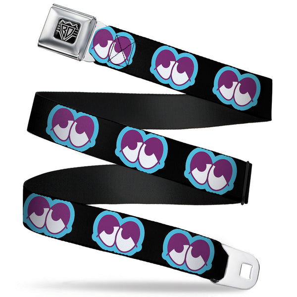 Buckle-Down BD Wings Logo CLOSE-UP Full Color Black Silver Seatbelt Belt - Dopey Eyes Black/Baby Blue/Purple Webbing