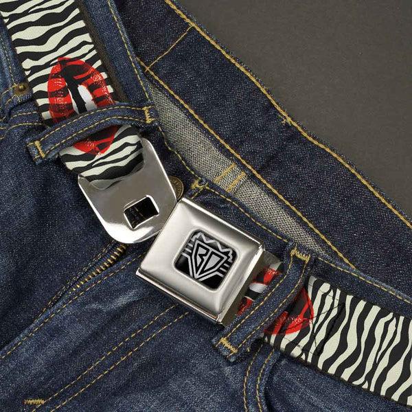Buckle-Down BD Wings Logo CLOSE-UP Full Color Black Silver Seatbelt Belt - Mouth Zebra Webbing