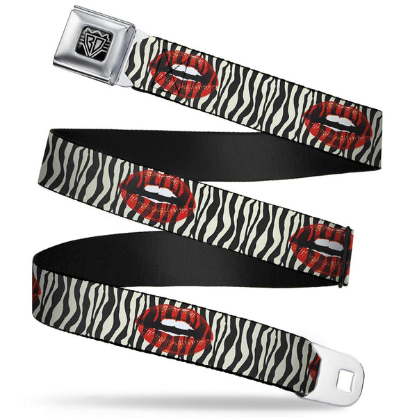Buckle-Down BD Wings Logo CLOSE-UP Full Color Black Silver Seatbelt Belt - Mouth Zebra Webbing