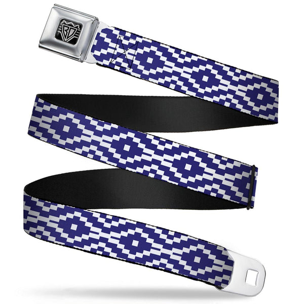Buckle-Down BD Wings Logo CLOSE-UP Full Color Black Silver Seatbelt Belt - Geometric Diamond Blue/White Webbing