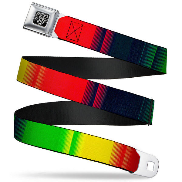 Buckle-Down BD Wings Logo CLOSE-UP Full Color Black Silver Seatbelt Belt - Zarape4 Vertical Rasta Webbing