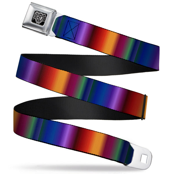 Buckle-Down BD Wings Logo CLOSE-UP Full Color Black Silver Seatbelt Belt - Zarape3 Vertical Multi Color Fade Webbing
