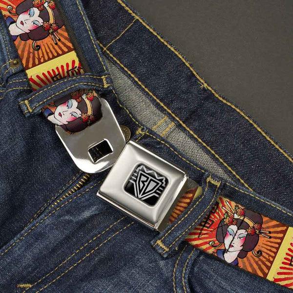 Buckle-Down BD Wings Logo CLOSE-UP Full Color Black Silver Seatbelt Belt - Geisha Distressed Repeat Webbing
