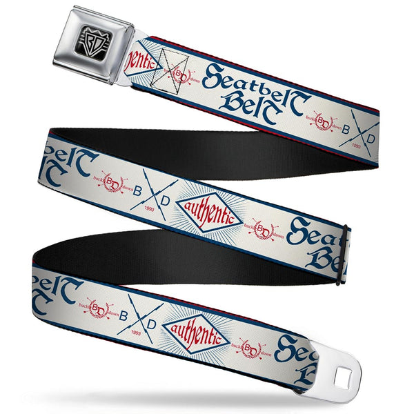 Buckle-Down BD Wings Logo CLOSE-UP Full Color Black Silver Seatbelt Belt - BD AUTHENTIC SEATBELT BELT White/Blue/Red Webbing