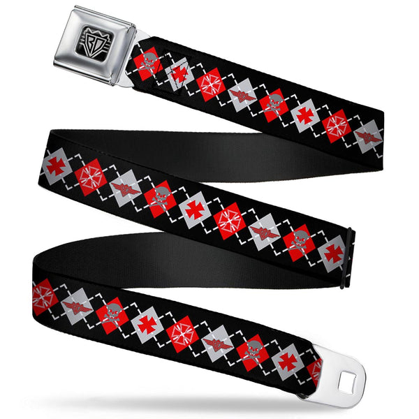 Buckle-Down BD Wings Logo CLOSE-UP Full Color Black Silver Seatbelt Belt - BD Argyle Black/Red/Gray Webbing