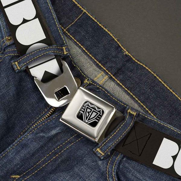 Buckle-Down BD Wings Logo CLOSE-UP Full Color Black Silver Seatbelt Belt - BUCKLE-DOWN Shapes Black/White Webbing