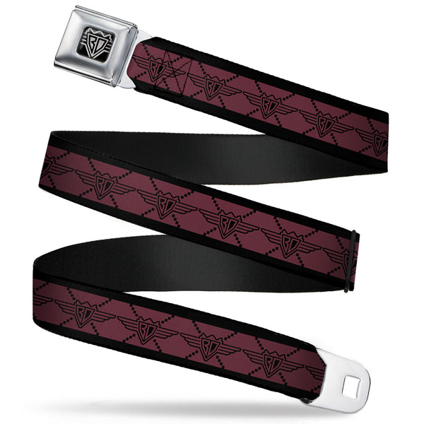 Buckle-Down BD Wings Logo CLOSE-UP Full Color Black Silver Seatbelt Belt - BD Monogram2 Red/Black Webbing