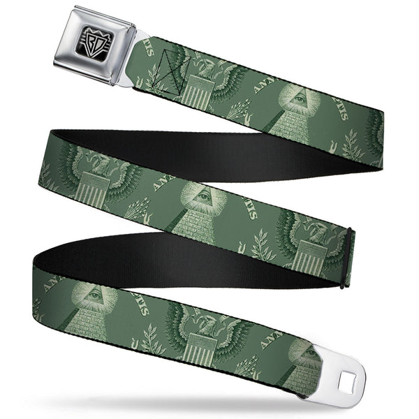 Buckle-Down BD Wings Logo CLOSE-UP Full Color Black Silver Seatbelt Belt - One Dollar Bill Pyramid/Bald Eagle Webbing