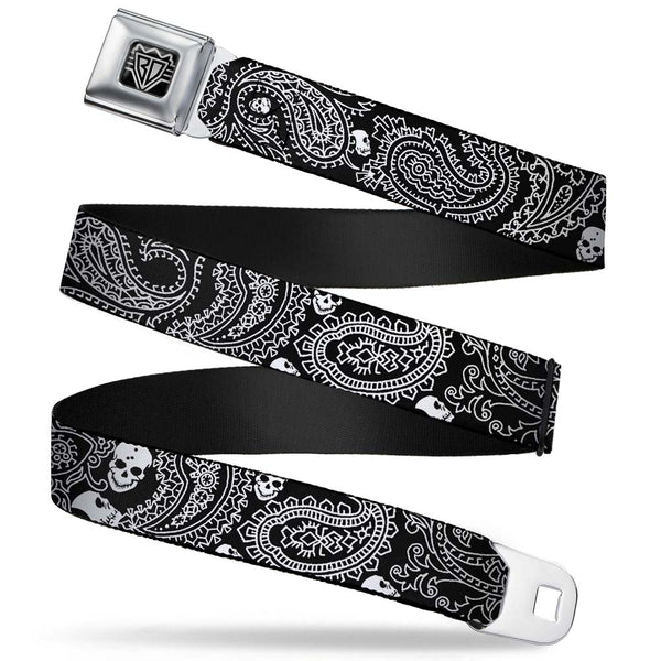 Buckle-Down BD Wings Logo CLOSE-UP Full Color Black Silver Seatbelt Belt - Bandana/Skulls Black/White Webbing Buckle-Down BD Wings Logo CLOSE-UP Full Color Black Silver Seatbelt Belt - Bandana/Skulls Black/White Webbing