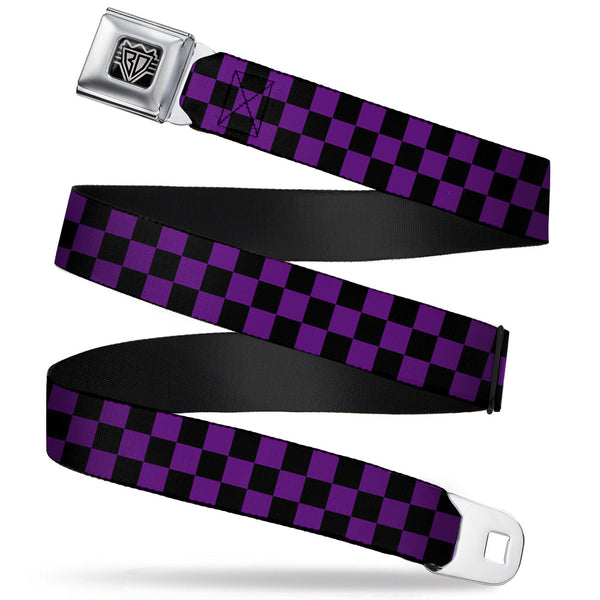Buckle-Down BD Wings Logo CLOSE-UP Full Color Black Silver Seatbelt Belt - Checker Black/Purple Webbing Buckle-Down BD Wings Logo CLOSE-UP Full Color Black Silver Seatbelt Belt - Checker Black/Purple Webbing