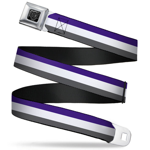Buckle-Down BD Wings Logo CLOSE-UP Full Color Black Silver Seatbelt Belt - Stripes Purple/White/Gray Webbing