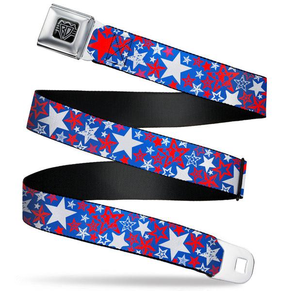 Buckle-Down BD Wings Logo CLOSE-UP Full Color Black Silver Seatbelt Belt - Stargazer Blue/White/Red Webbing