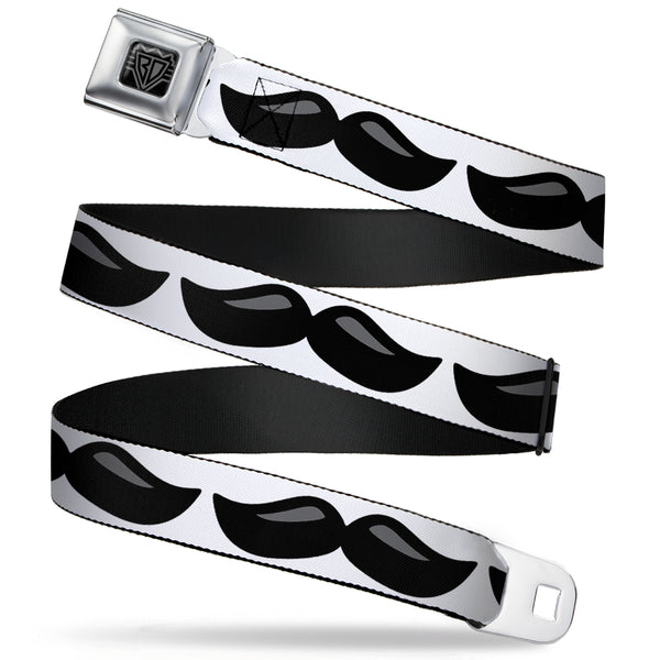 Buckle-Down BD Wings Logo CLOSE-UP Full Color Black Silver Seatbelt Belt - Plastic Mustache White/Black Webbing