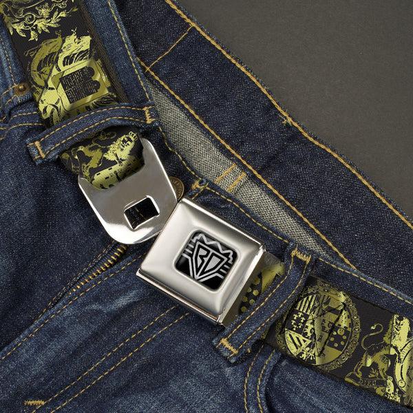 Buckle-Down BD Wings Logo CLOSE-UP Full Color Black Silver Seatbelt Belt - Heraldry 9-Coat Of Arms Black/Gold Webbing
