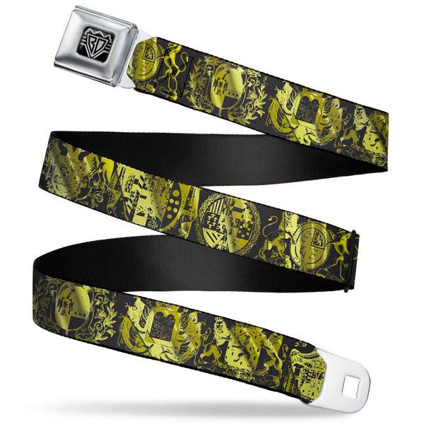 Buckle-Down BD Wings Logo CLOSE-UP Full Color Black Silver Seatbelt Belt - Heraldry 9-Coat of Arms Black/Gold Webbing