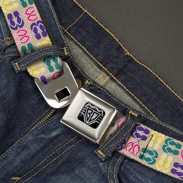 Buckle-Down BD Wings Logo CLOSE-UP Full Color Black Silver Seatbelt Belt - Flip Flops6 Sand/Multi Color Webbing