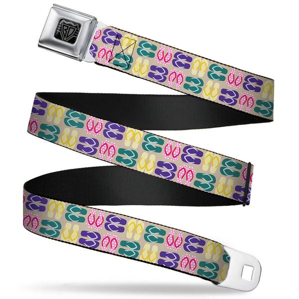 Buckle-Down BD Wings Logo CLOSE-UP Full Color Black Silver Seatbelt Belt - Flip Flops6 Sand/Multi Color Webbing