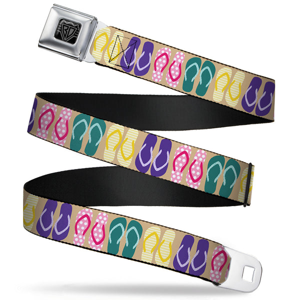 Buckle-Down BD Wings Logo CLOSE-UP Full Color Black Silver Seatbelt Belt - Flip Flops5 CLOSE-UP Sand/Multi Color Webbing