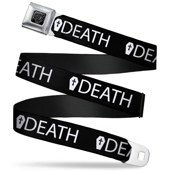Buckle-Down BD Wings Logo CLOSE-UP Full Color Black Silver Seatbelt Belt - DEATH/Coffin Black/White Webbing