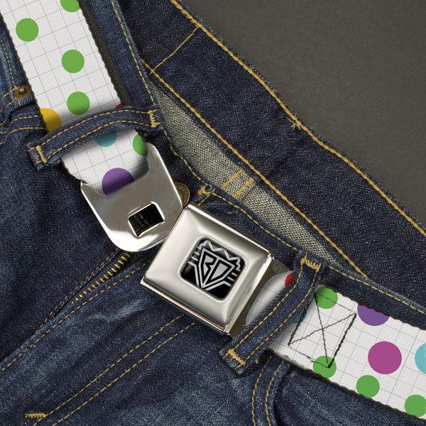 Buckle-Down BD Wings Logo CLOSE-UP Full Color Black Silver Seatbelt Belt - Dots/Grid White/Gray/Multi Color Webbing