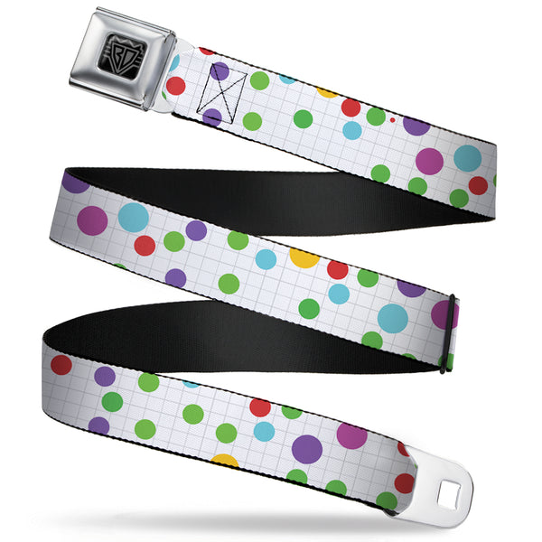 Buckle-Down BD Wings Logo CLOSE-UP Full Color Black Silver Seatbelt Belt - Dots/Grid White/Gray/Multi Color Webbing