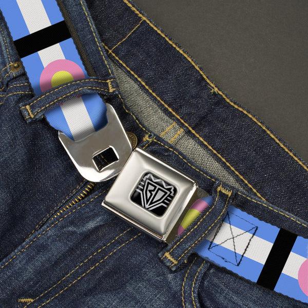 Buckle-Down BD Wings Logo CLOSE-UP Full Color Black Silver Seatbelt Belt - Colorado Flags Pastel Webbing