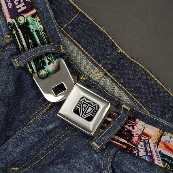 Buckle-Down BD Wings Logo CLOSE-UP Full Color Black Silver Seatbelt Belt - Cali Classic Laguna Beach Webbing