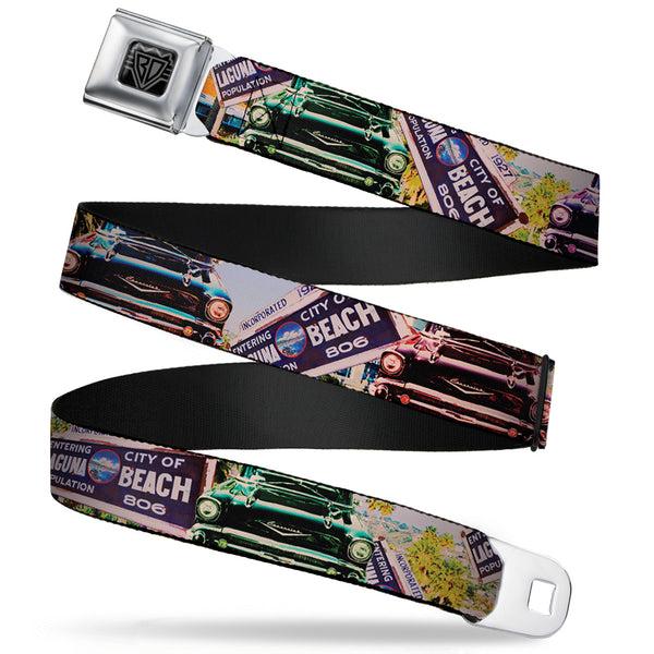 Buckle-Down BD Wings Logo CLOSE-UP Full Color Black Silver Seatbelt Belt - Cali Classic Laguna Beach Webbing