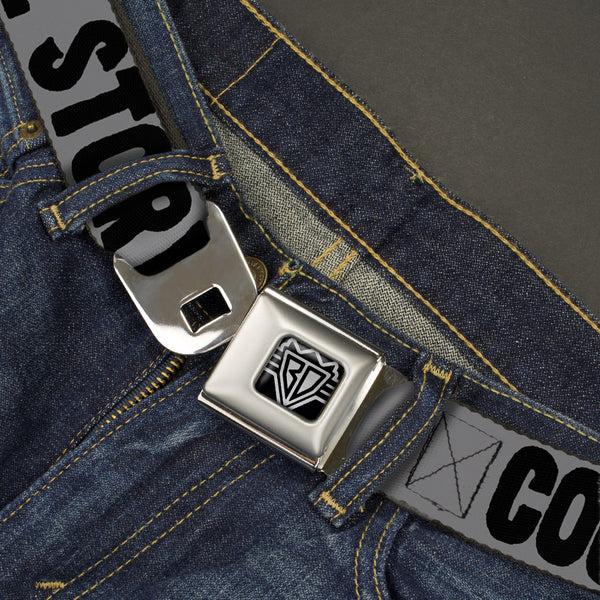 Buckle-Down BD Wings Logo CLOSE-UP Full Color Black Silver Seatbelt Belt - COOL STORY BRO Gray/Black Webbing