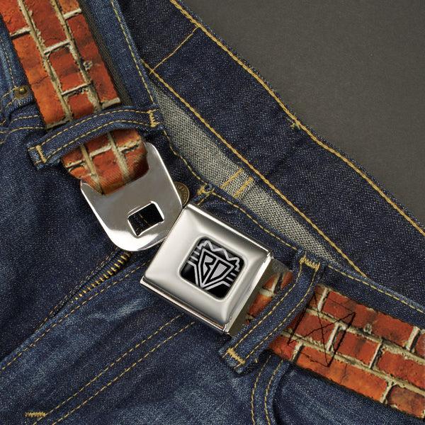 Buckle-Down BD Wings Logo CLOSE-UP Full Color Black Silver Seatbelt Belt - Brick Wall Webbing