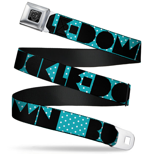 Buckle-Down BD Wings Logo CLOSE-UP Full Color Black Silver Seatbelt Belt - BUCKLE-DOWN Shapes Dot Turquoise/White/Black Webbing