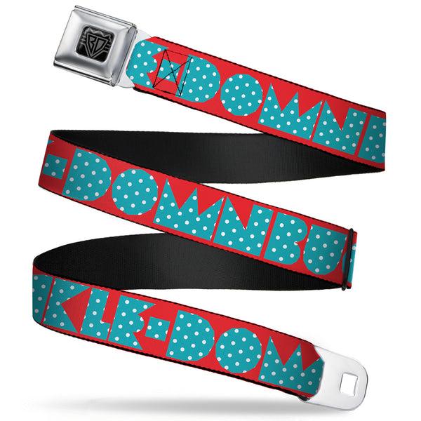 Buckle-Down BD Wings Logo CLOSE-UP Full Color Black Silver Seatbelt Belt - BUCKLE-DOWN Shapes Red/Dot Turquoise/White Webbing