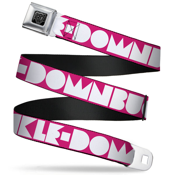 Buckle-Down BD Wings Logo CLOSE-UP Full Color Black Silver Seatbelt Belt - BUCKLE-DOWN Shapes Hot Pink/White Webbing