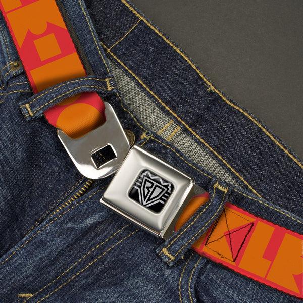 Buckle-Down BD Wings Logo CLOSE-UP Full Color Black Silver Seatbelt Belt - BUCKLE-DOWN Shapes Red/Orange Webbing