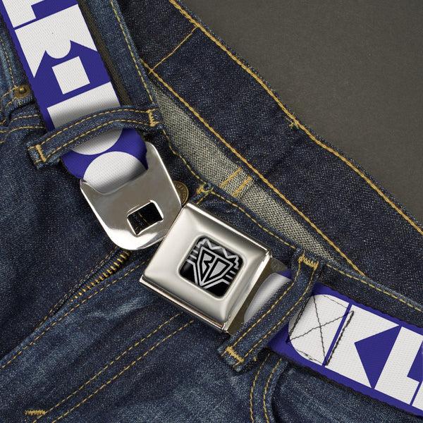 Buckle-Down BD Wings Logo CLOSE-UP Full Color Black Silver Seatbelt Belt - BUCKLE-DOWN Shapes Blue/White Webbing