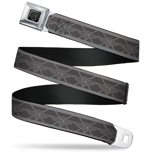 Buckle-Down BD Wings Logo CLOSE-UP Full Color Black Silver Seatbelt Belt - BD Monogram2 Grays Webbing