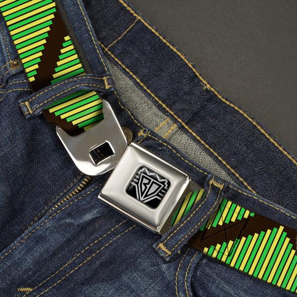 Buckle-Down BD Wings Logo CLOSE-UP Full Color Black Silver Seatbelt Belt - Aztec19 Black/Green/Yellow Webbing