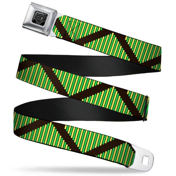 Buckle-Down BD Wings Logo CLOSE-UP Full Color Black Silver Seatbelt Belt - Aztec19 Black/Green/Yellow Webbing