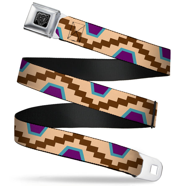 Buckle-Down BD Wings Logo CLOSE-UP Full Color Black Silver Seatbelt Belt - Aztec18 Tan/Brown/Turquoise/Purple Webbing