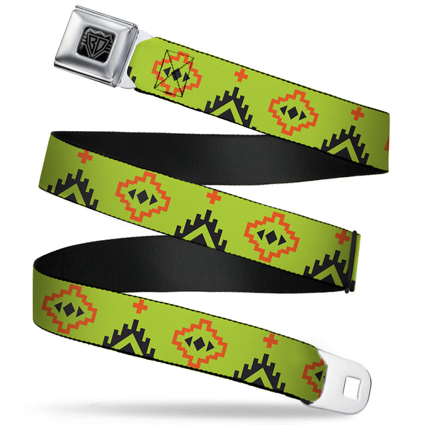 Buckle-Down BD Wings Logo CLOSE-UP Full Color Black Silver Seatbelt Belt - Aztec20 Green/Orange/Black Webbing