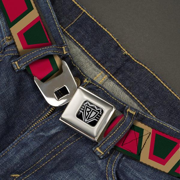 Buckle-Down BD Wings Logo CLOSE-UP Full Color Black Silver Seatbelt Belt - Aztec17 Tan/Red/Black Webbing