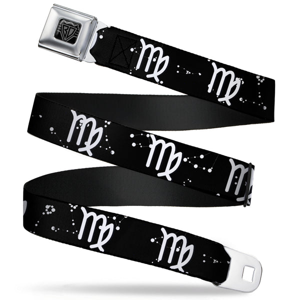 Buckle-Down BD Wings Logo CLOSE-UP Full Color Black Silver Seatbelt Belt - Zodiac Virgo Symbol/Constellations Black/White Webbing