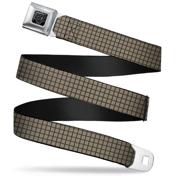 Buckle-Down BD Wings Logo CLOSE-UP Full Color Black Silver Seatbelt Belt - Wire Grid Tan/Brown Webbing